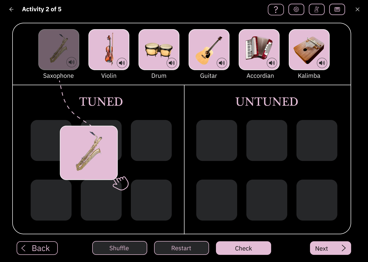 Drag and drop game after redesign with clear visual feedback