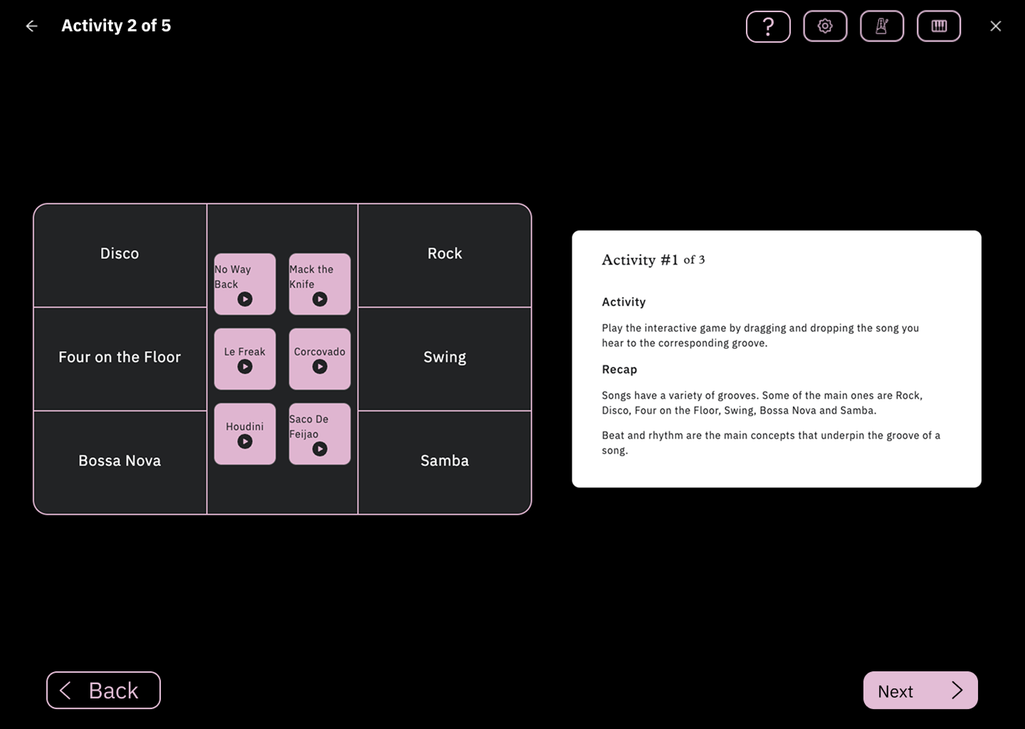 Drag and drop game before redesign showing unclear visual hierarchy